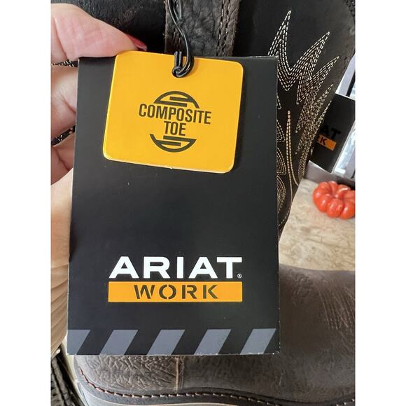 Ariat Bruin Brown Leather Workhog Wide Square Toe H2O Work Boots 10EE NIB - Picture 6 of 10